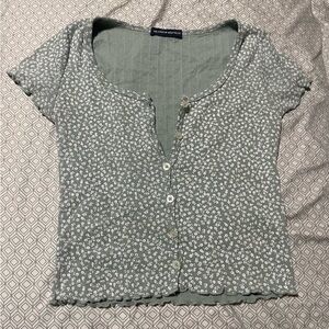 Brandy Melville Green Floral Button Down Shirt